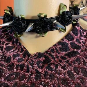 Black and Green Spiked Choker